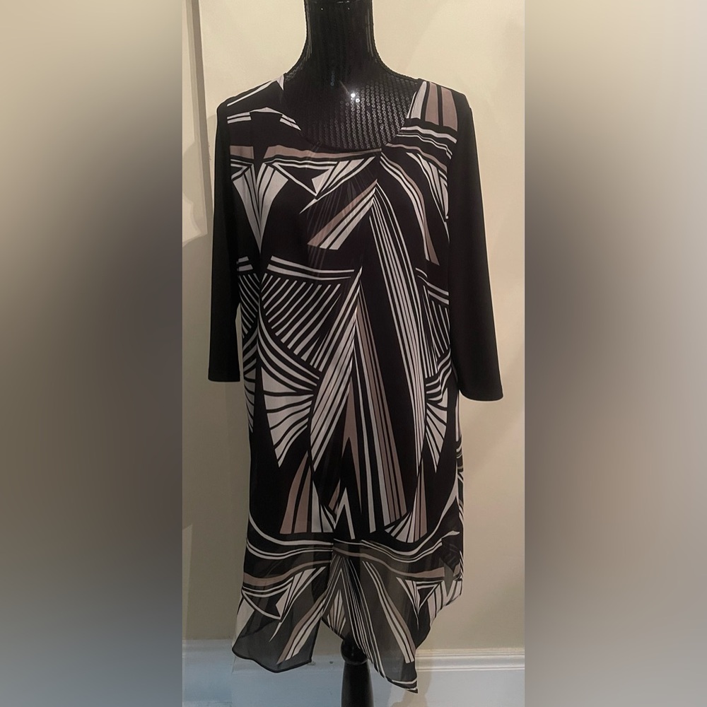 Joseph Ribkoff Black and Cream Geometric Tunic/ Dress Size 14